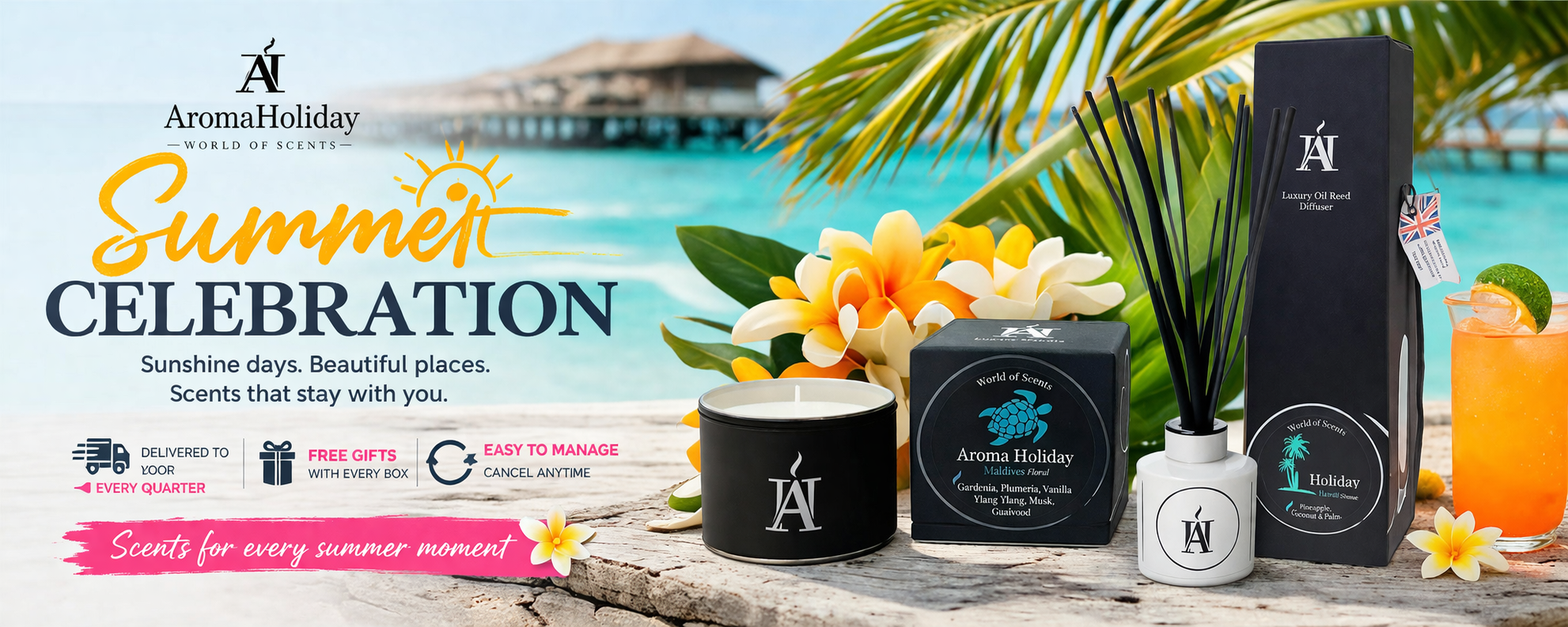 Summer Aromas from Aroma Holiday candles, made in Yorkshire U.K. these aroma candles are based on travel