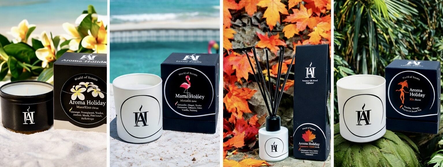 Travel Gift Ideas by AromaHoliday Yorkshire UK, luxury home fragrance based on holiday places making great gift ideas. Luxury scented aroma candles